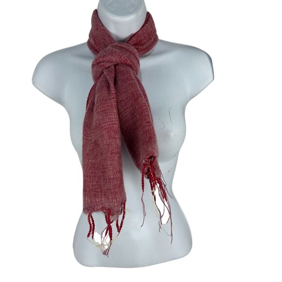 Red Woven Fringe Soft Scarf For Women - Picture 3 of 3